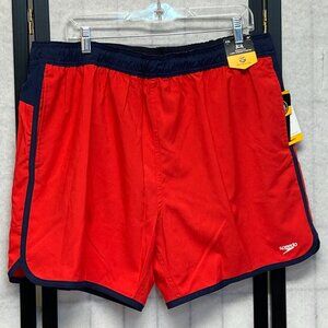 Speedo Swim Trunks Board Shorts Eco 4 Way Stretch 16" Red Navy Trim NWT XXL